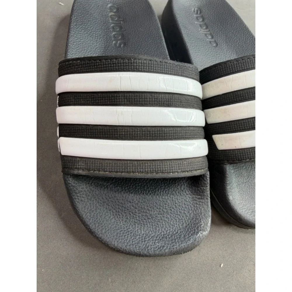 Adidas Adilette Kids Slides Black White 3 Stripe Athletic Sandals Size 12
